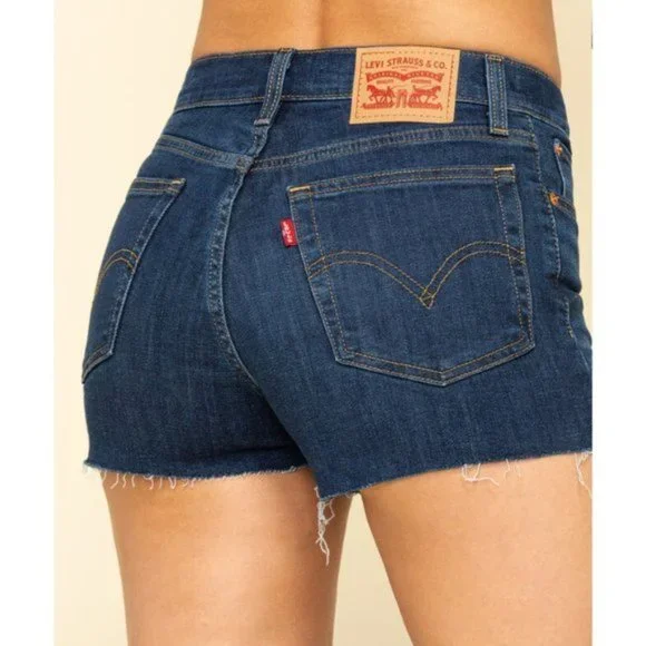 Levis High Rise Denim Cut Off Shorts Blue - Picture 2 of 10